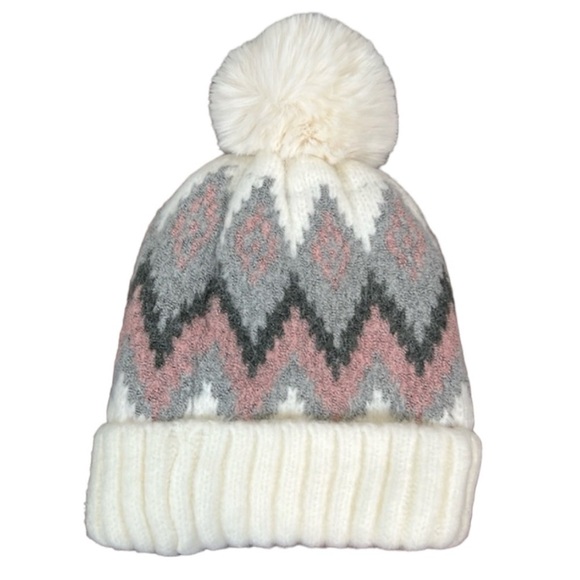 Hat Attack Fair Isle Ivory Pom Pom Beanie Hat - Picture 1 of 5